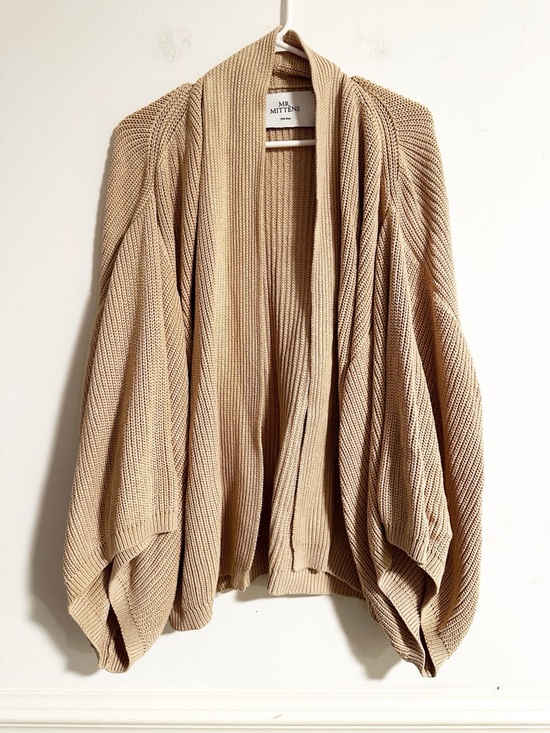 mr mittens Sweaters - MR MITTENS Chunky Knit Oversized Cardigan Sweater Beige Cotton One Size